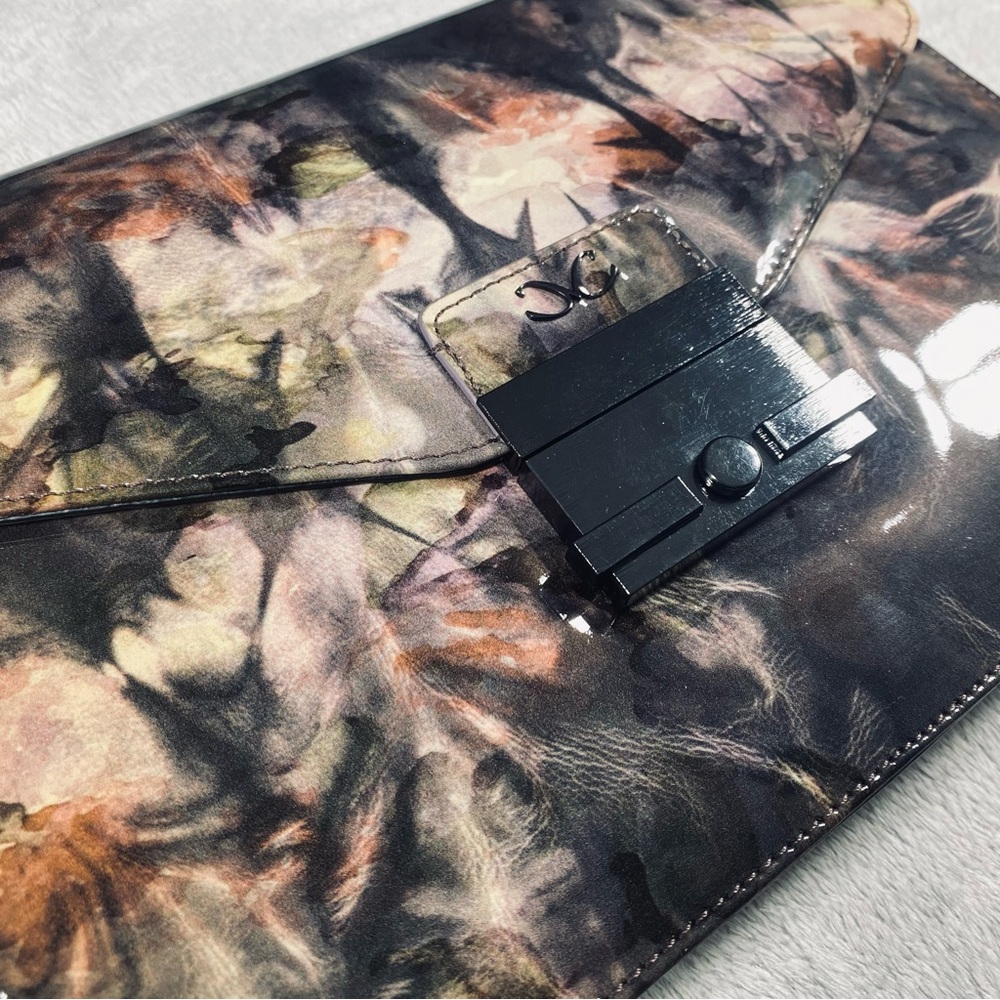 Monika Chiang Patent Genuine Leather Clutch Handbag NWT Black,Gray,Pink,Yellow